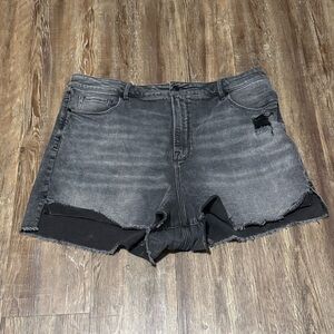 Good American Good Curve Shorts Women's 18 Black Frayed Hem Plus Size Denim